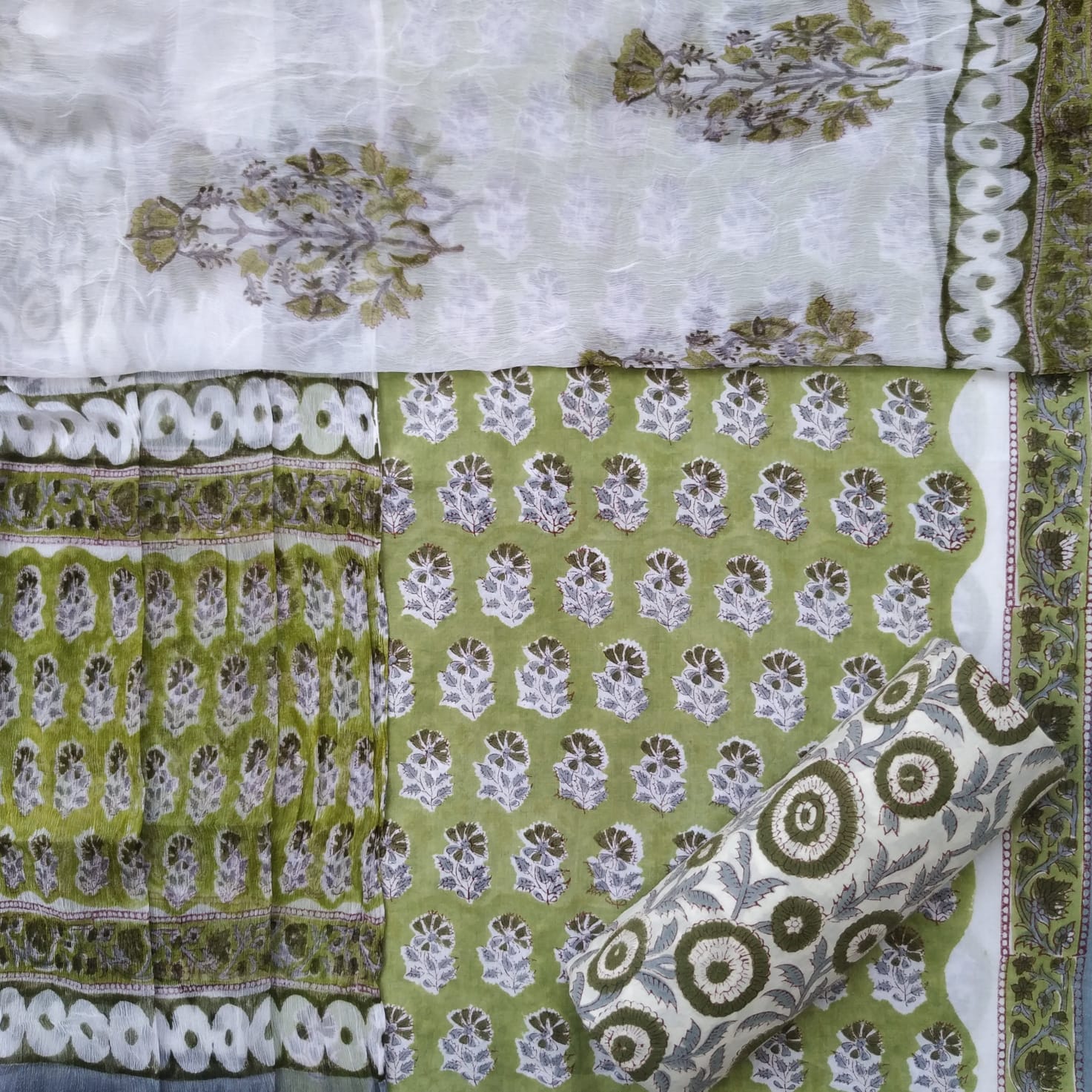 Shop cotton suit material with chiffon dupatta (PCHF430)