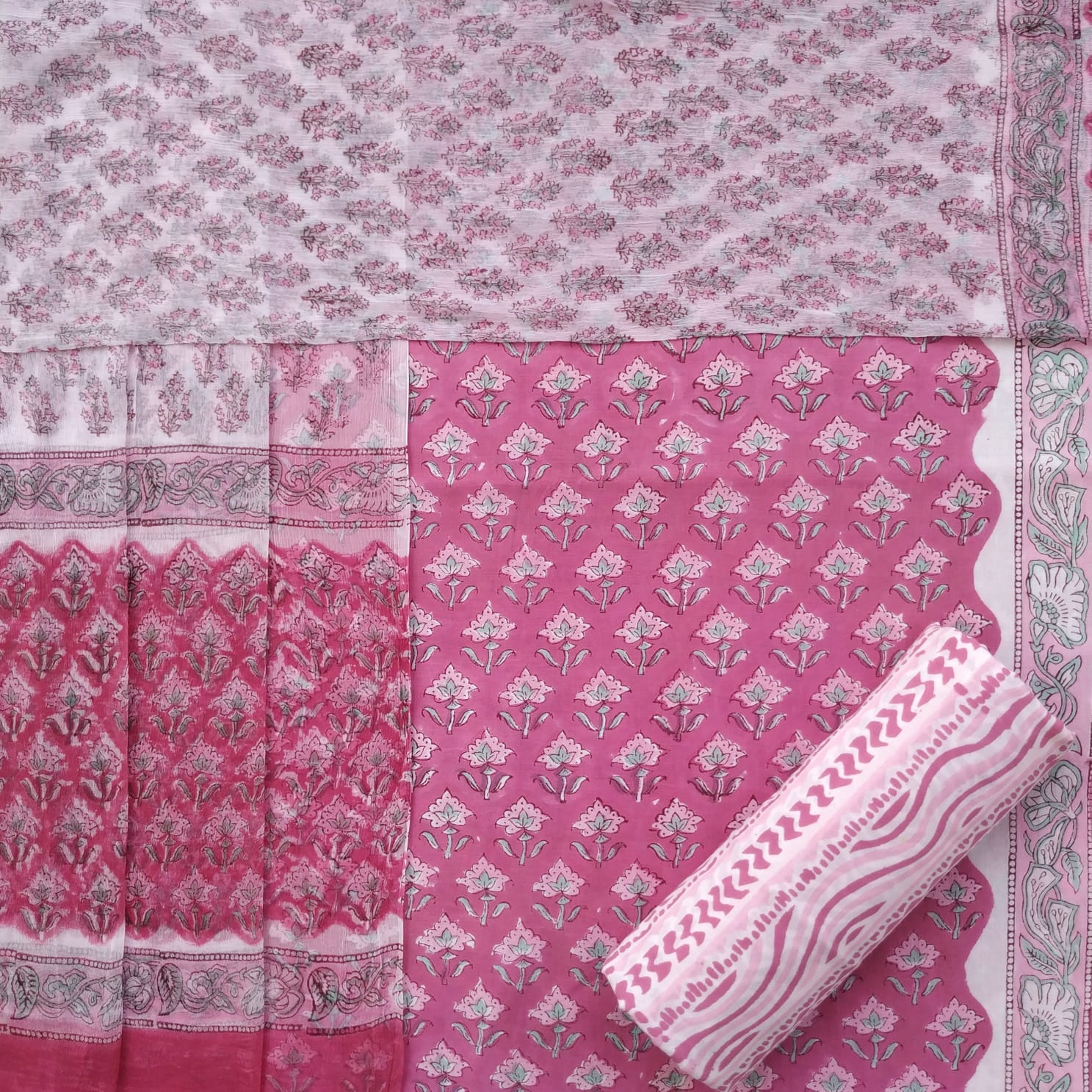 Shop cotton suit material wit chiffon dupatta online (PCHF438)