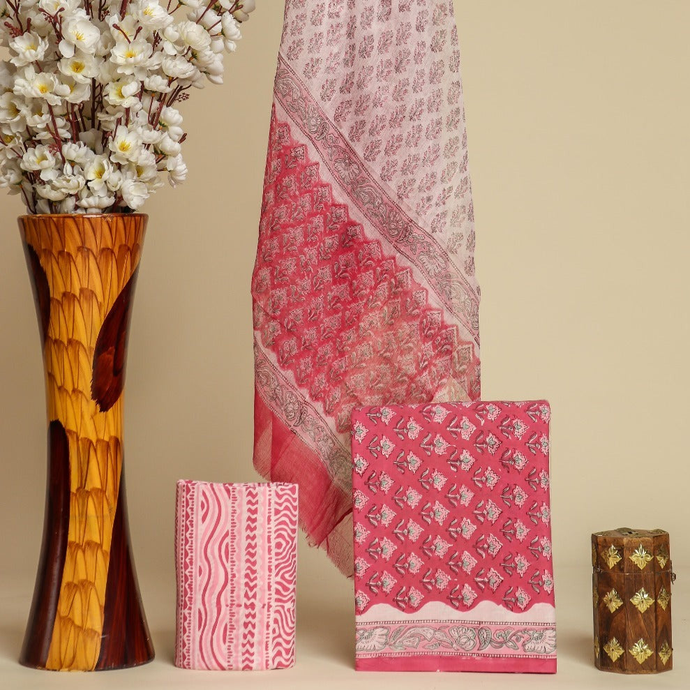 Shop cotton suit material wit chiffon dupatta online (PCHF438)