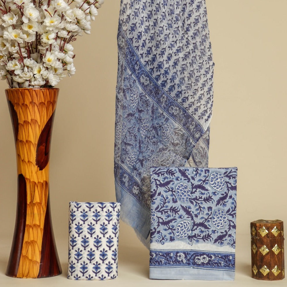 Shop jaipuri print cotton suit material with chiffon dupatta (PCHF439)