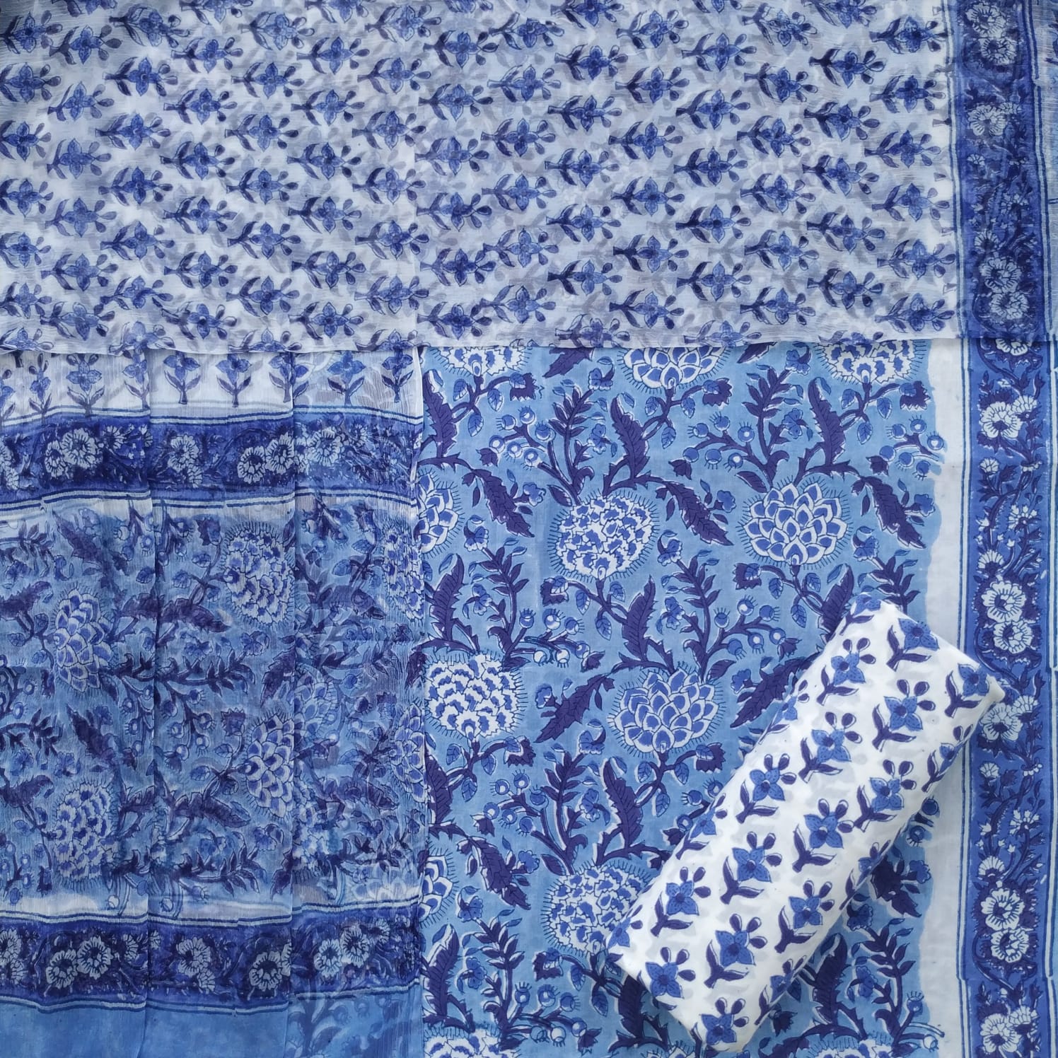 Shop jaipuri print cotton suit material with chiffon dupatta (PCHF439)