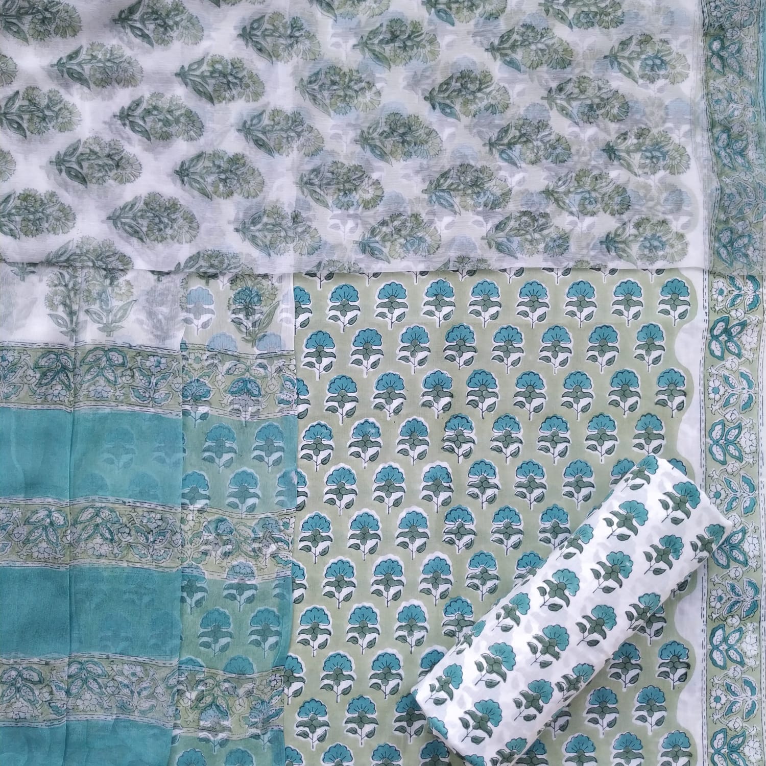 Shop unstitched cotton suits with chiffon dupatta (PCHF461)