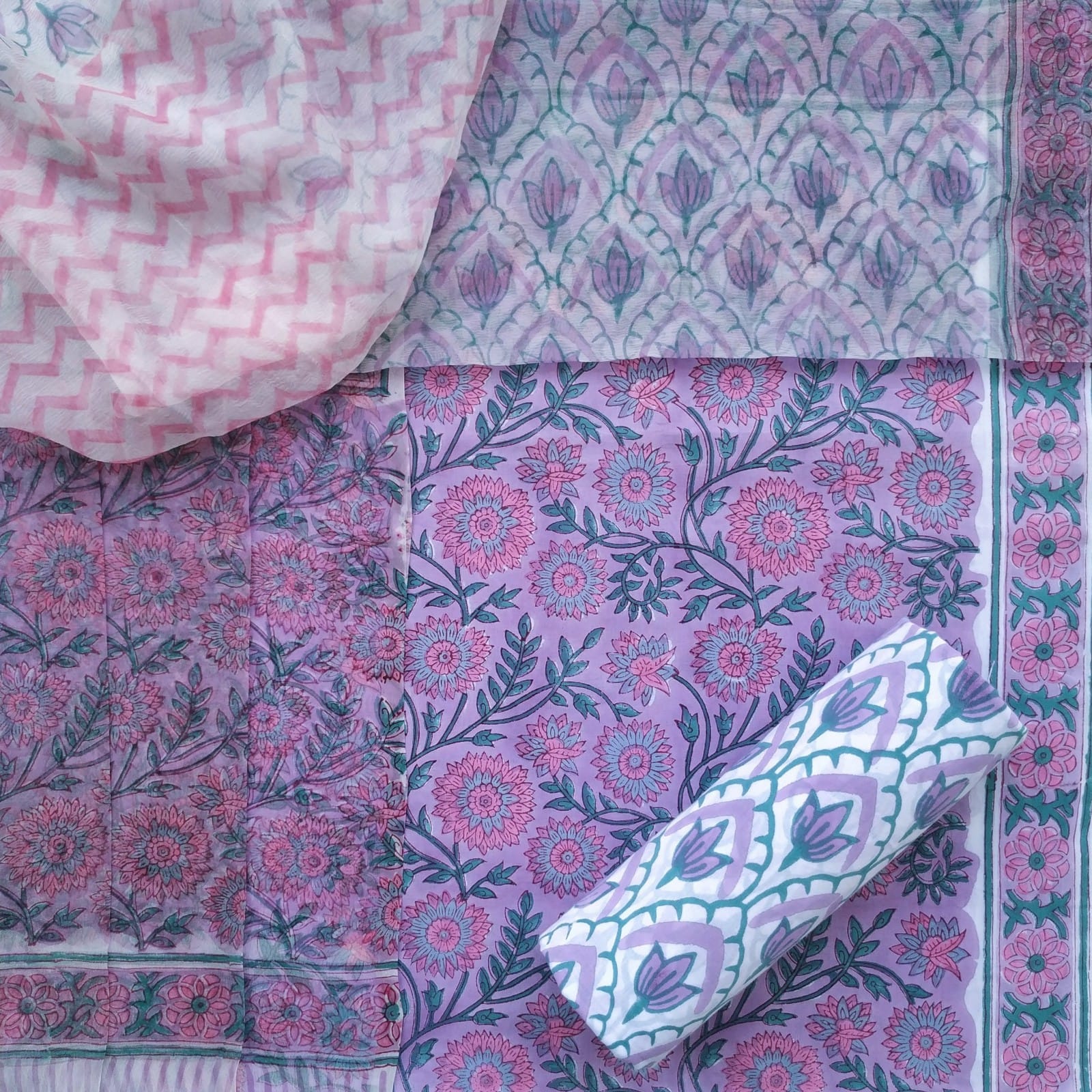 Shop cotton suit sets with chiffon dupatta in jaipur (PCHF474)