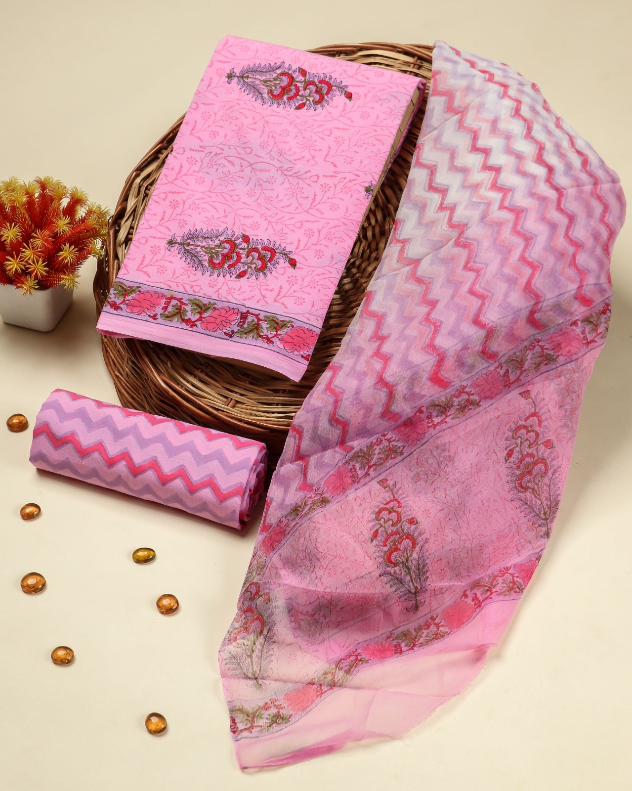 Shop unstitched block print cotton suit sets online (PCHF480)