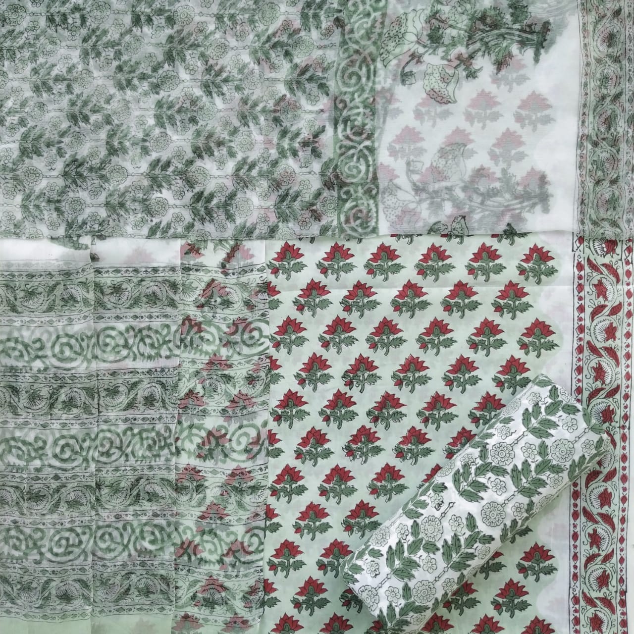 Shop block print cotton suits with chiffon dupatta (PCHF501)