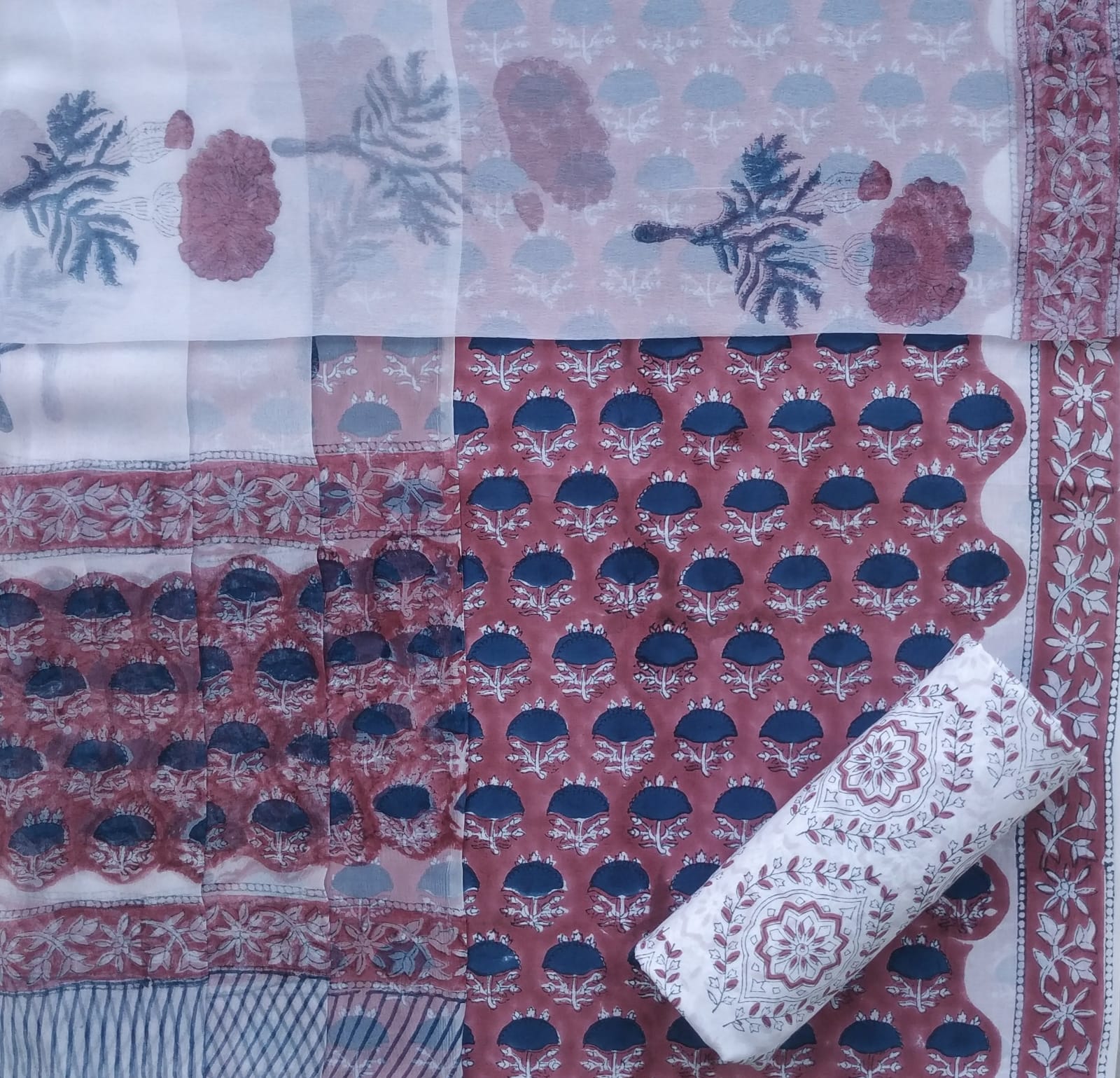 Shop unstitched cotton suit sets with chiffon dupatta (PCHF329)