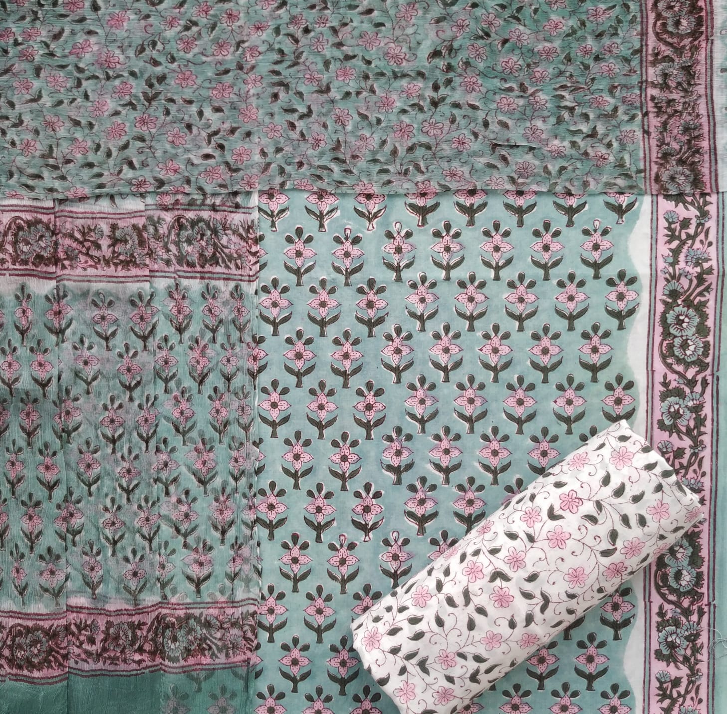 Shop unstitched cotton suit sets with chiffon dupatta (PCHF406)