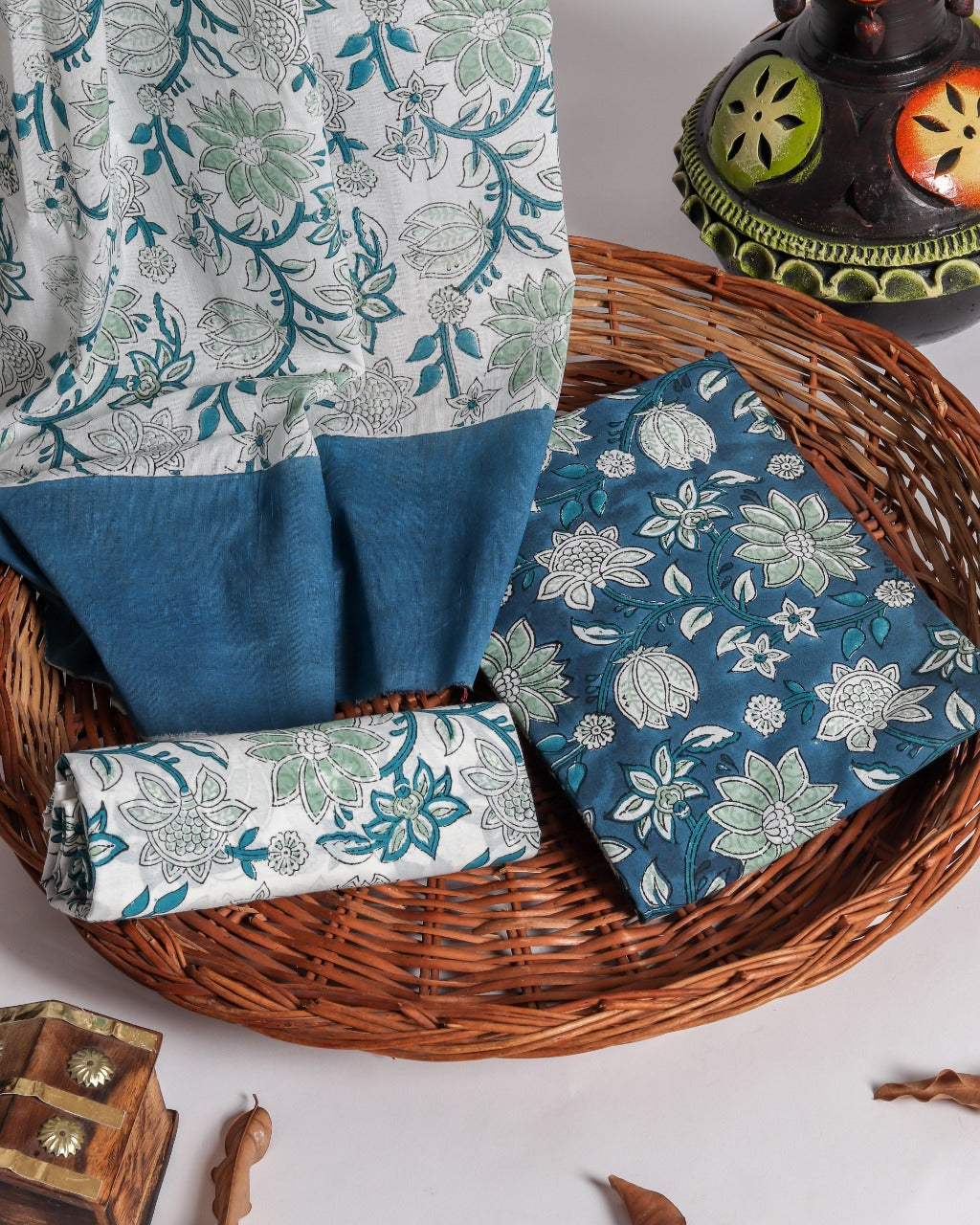 Shop Unstitched Pure Cotton Suits with Mulmul Dupatta (PRMUL100)