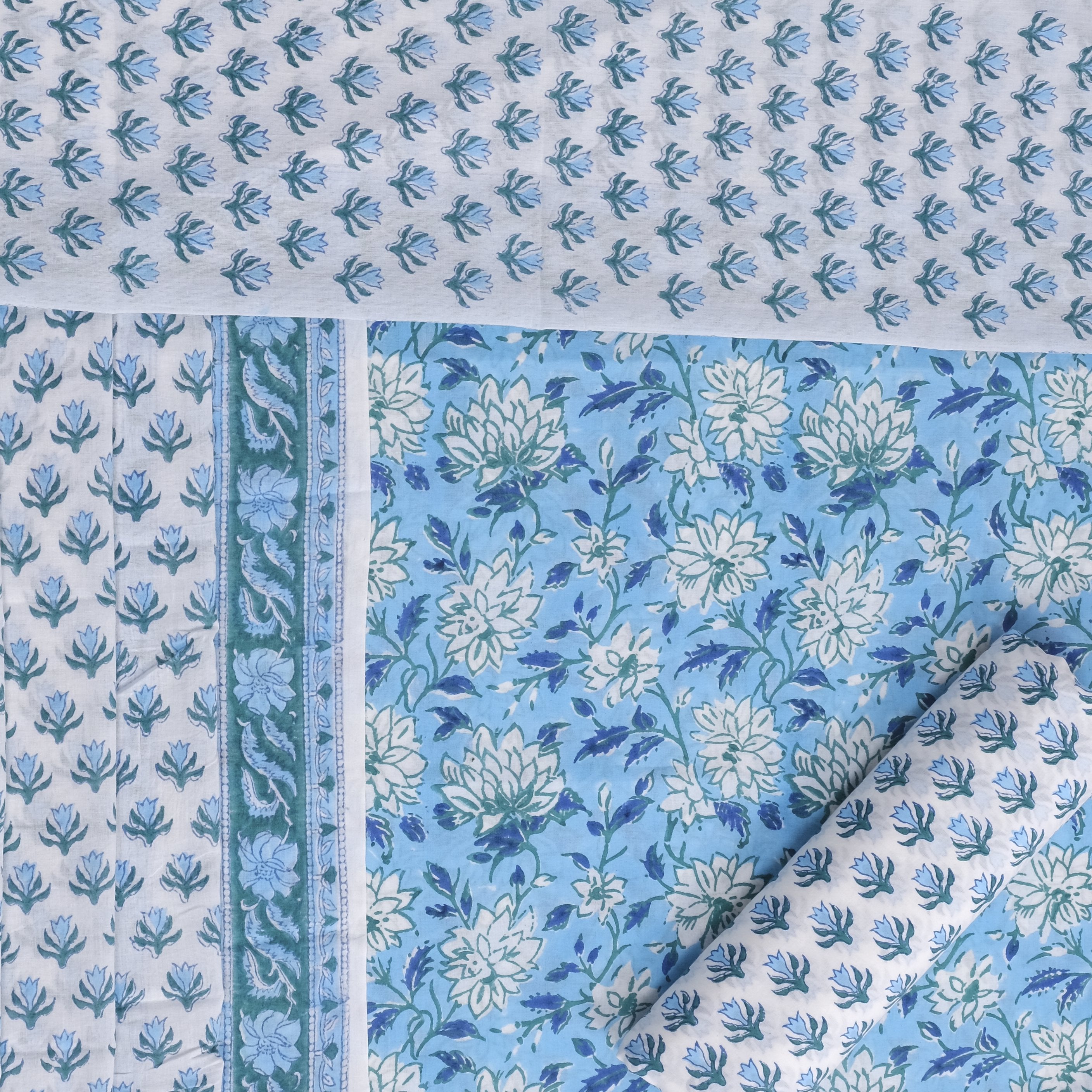 Designer Hand Block Floral Jaal Print Pure Cotton Suits with Mulmul Dupatta (PRMUL106)