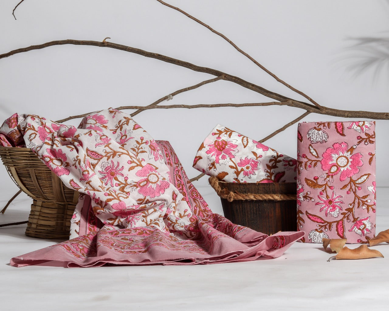 Shop Hand Block Print Pure Cotton Suits with Mulmul Dupatta (PRMUL127)