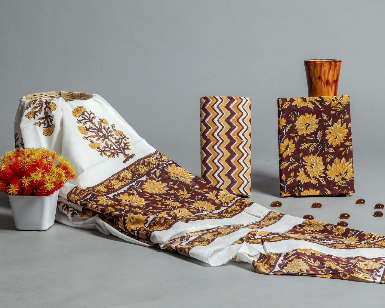 Shop Unstitched Pure Cotton Suits with Mulmul Dupatta (PRMUL128)