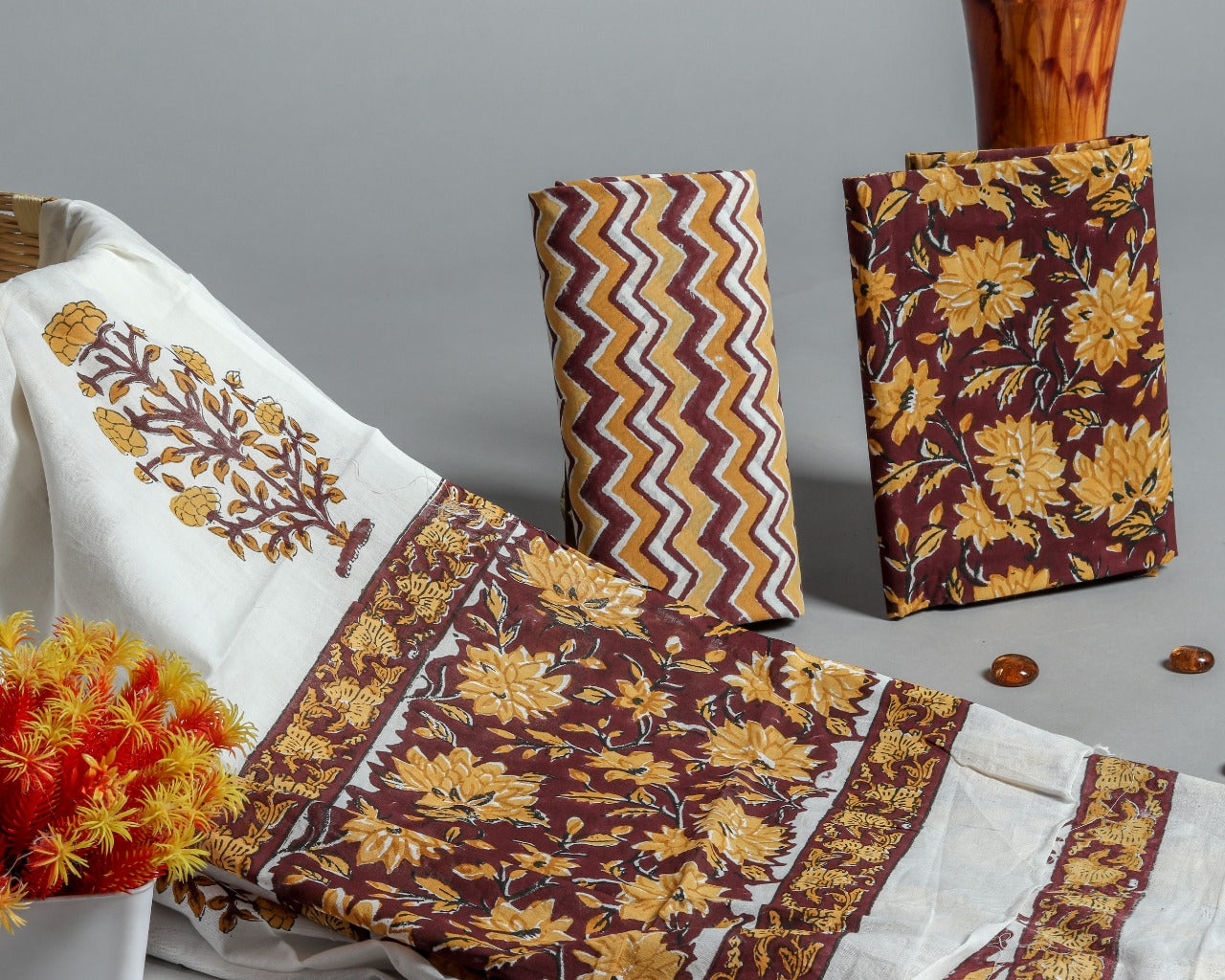 Shop Unstitched Pure Cotton Suits with Mulmul Dupatta (PRMUL128)