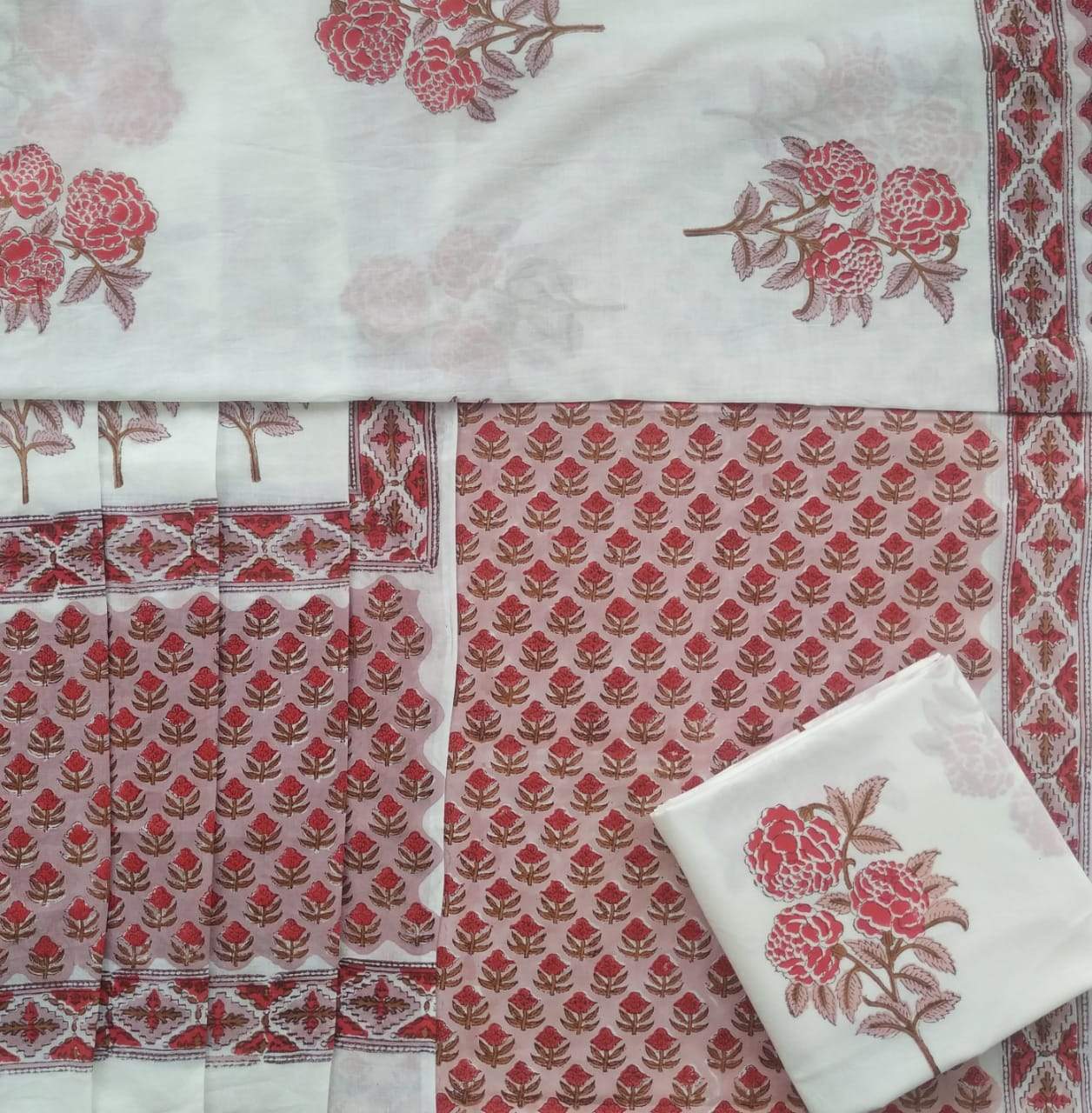 Shop Hand Block Print Pure Cotton Suits with Mulmul Dupatta (PRMUL131)