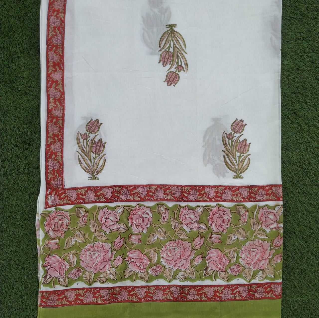 Shop Unstitched Hand Block Print Pure Cotton Suits with Mulmul Dupatta