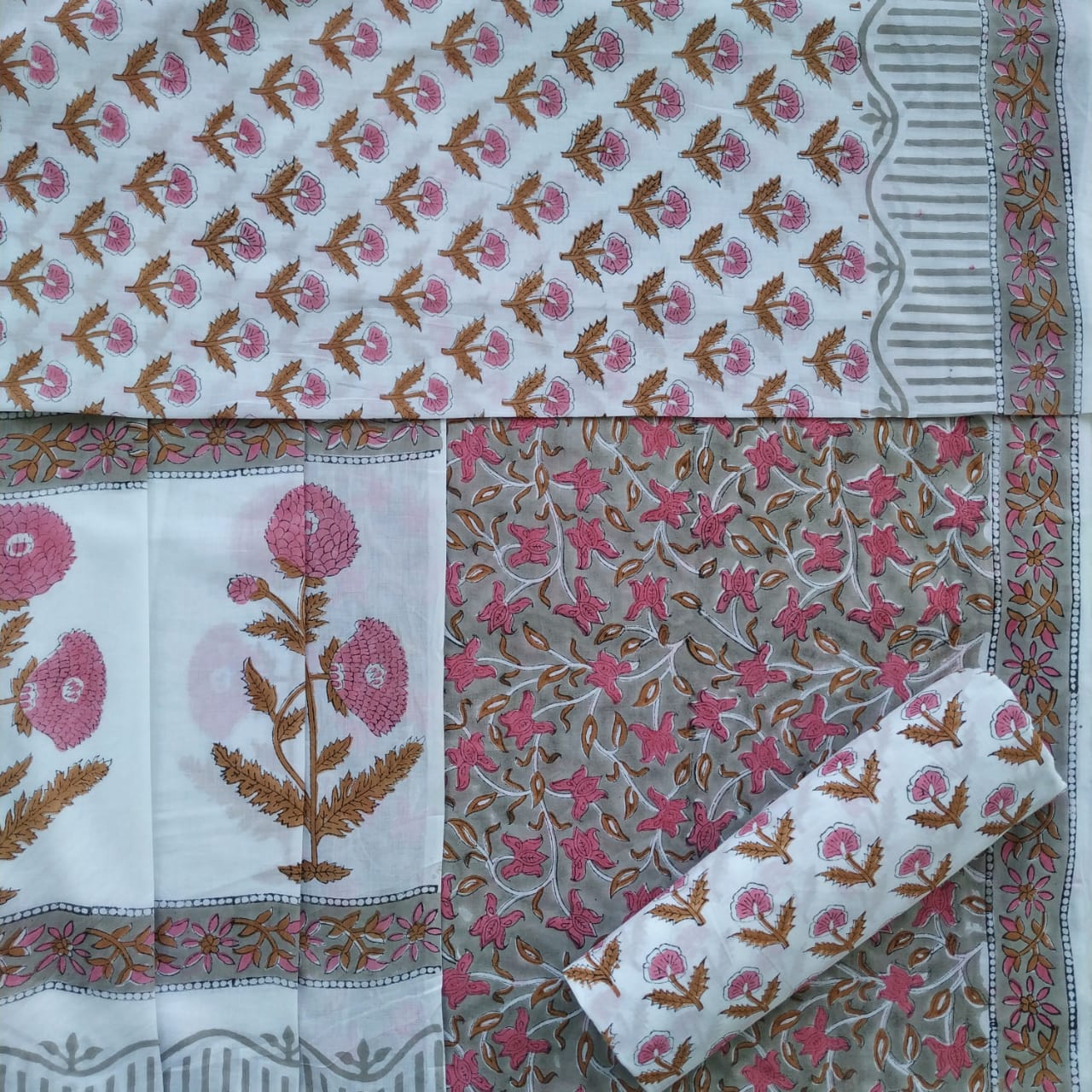 Designer Hand Block Print Pure Cotton Suit with Mulmul Dupatta (PRMUL141)