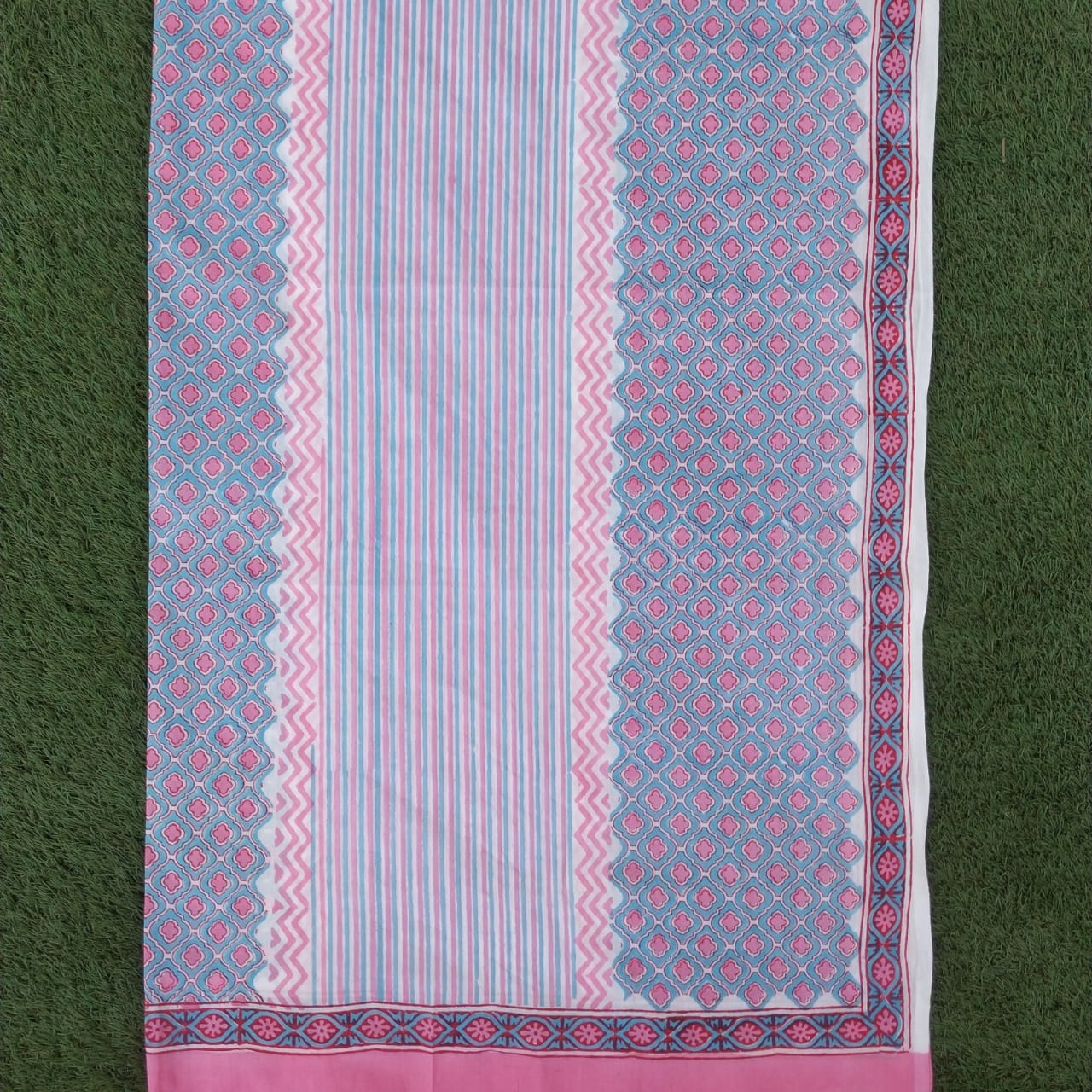 Shop Unstitched Hand Block Print Pure Cotton Suits with Mulmul Dupatta (PRMUL157)