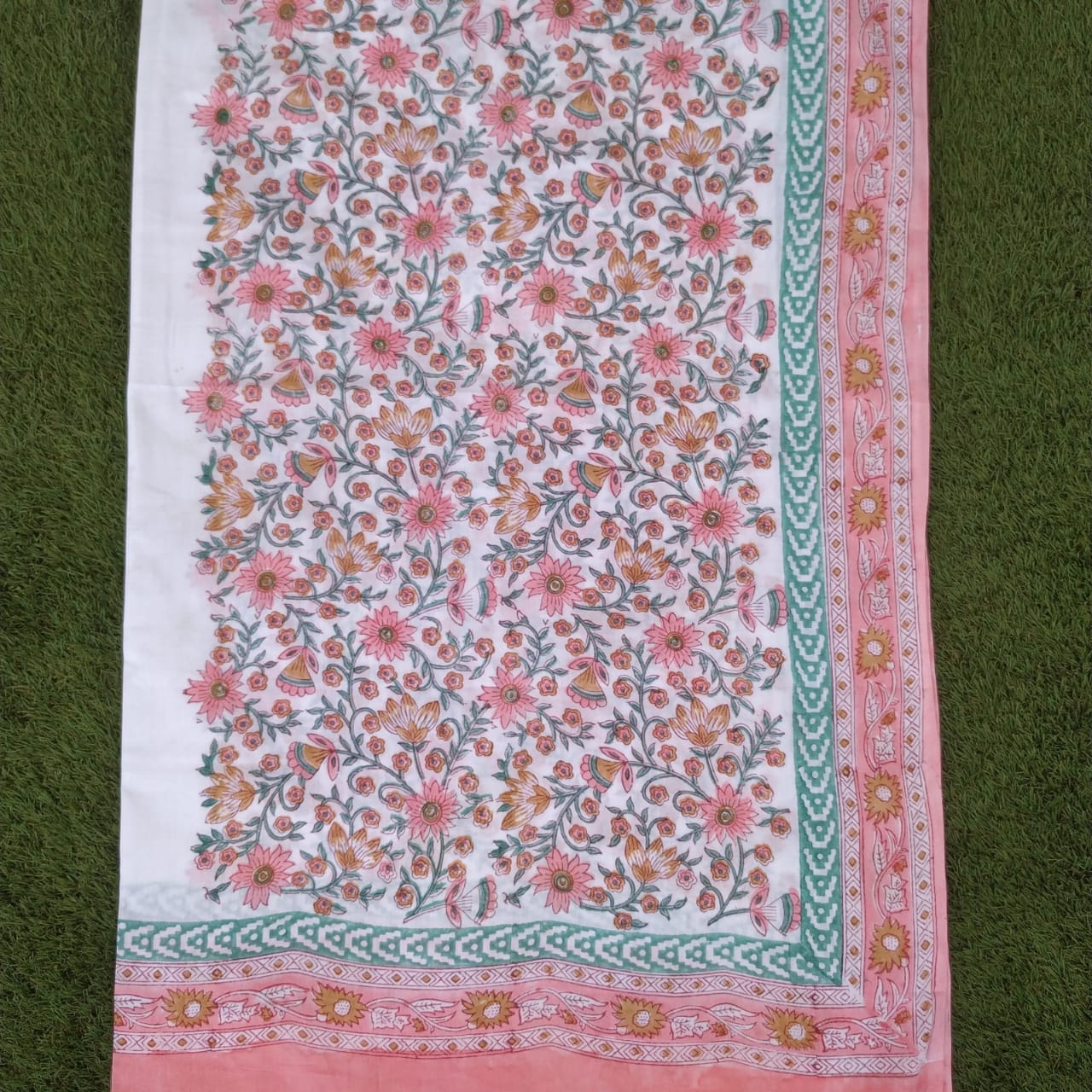 Shop Unstitched Hand Block Print Pure Cotton Suits with Mulmul Dupatta (PRMUL179)