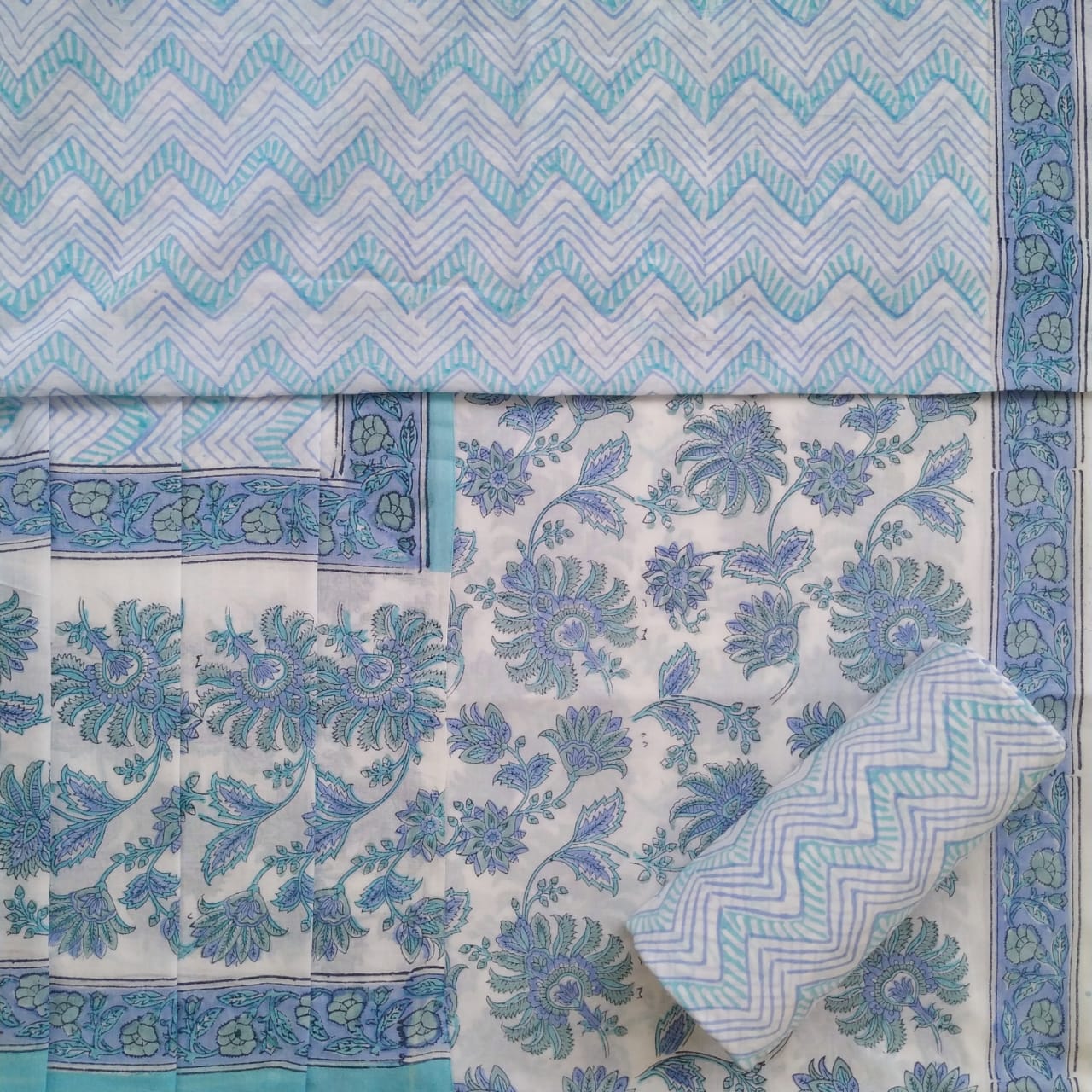 Shop Unstitched Hand Block Print Pure Cotton Suits with Mulmul Dupatta (PRMUL191)