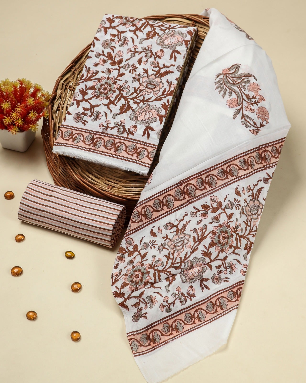 shop cotton suit with mulmul dupatta block print suit