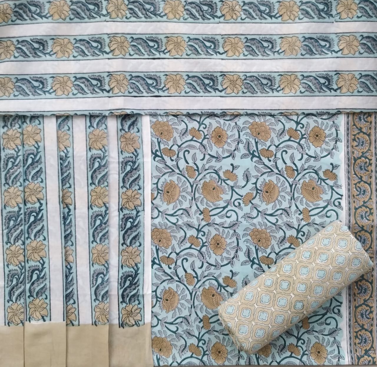 shop unstitched cotton suit with mulmul dupatta