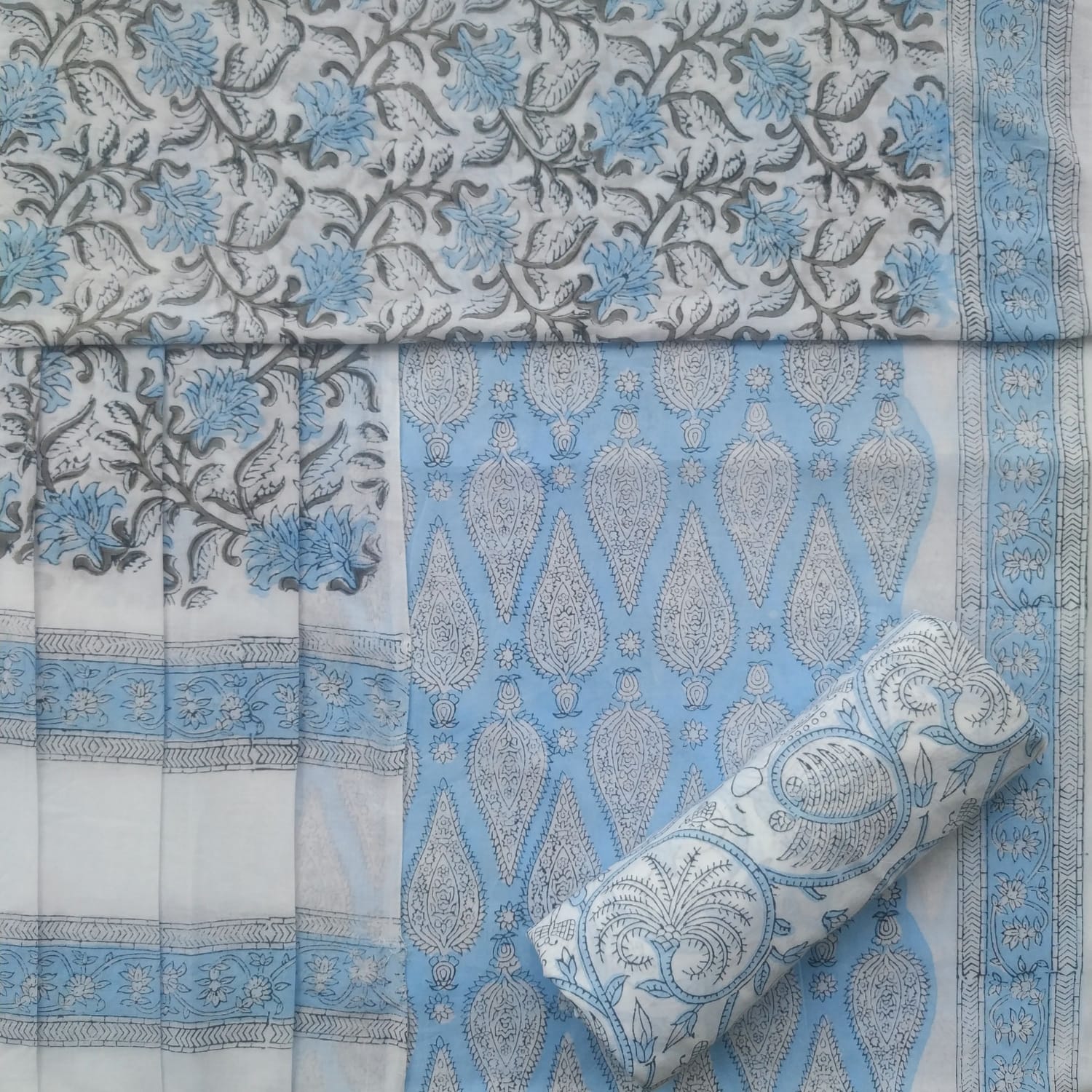 shop unstitched cotton suit with mulmul dupatta online