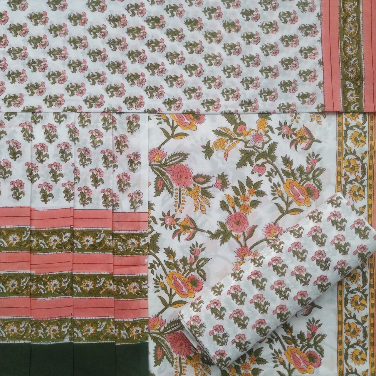 shop unstitched cotton suit with mulmul dupatta