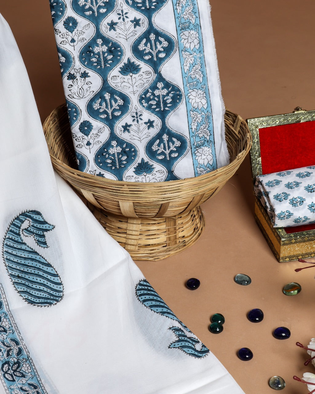 shop hand block print cotton suit with mulmul dupatta