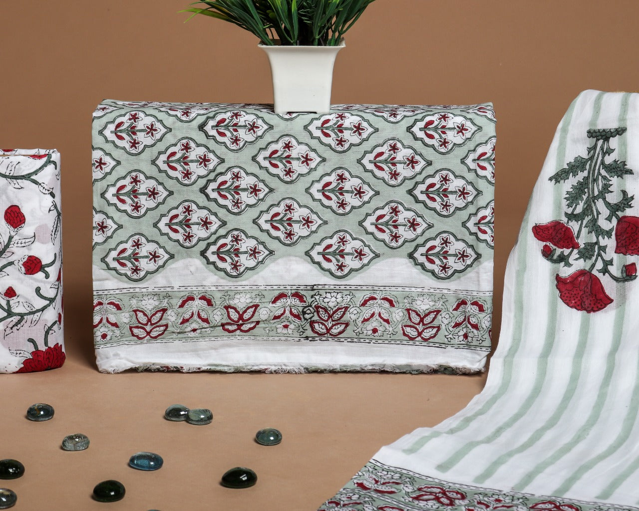 shop hand block print cotton suit with mulmul dupatta online