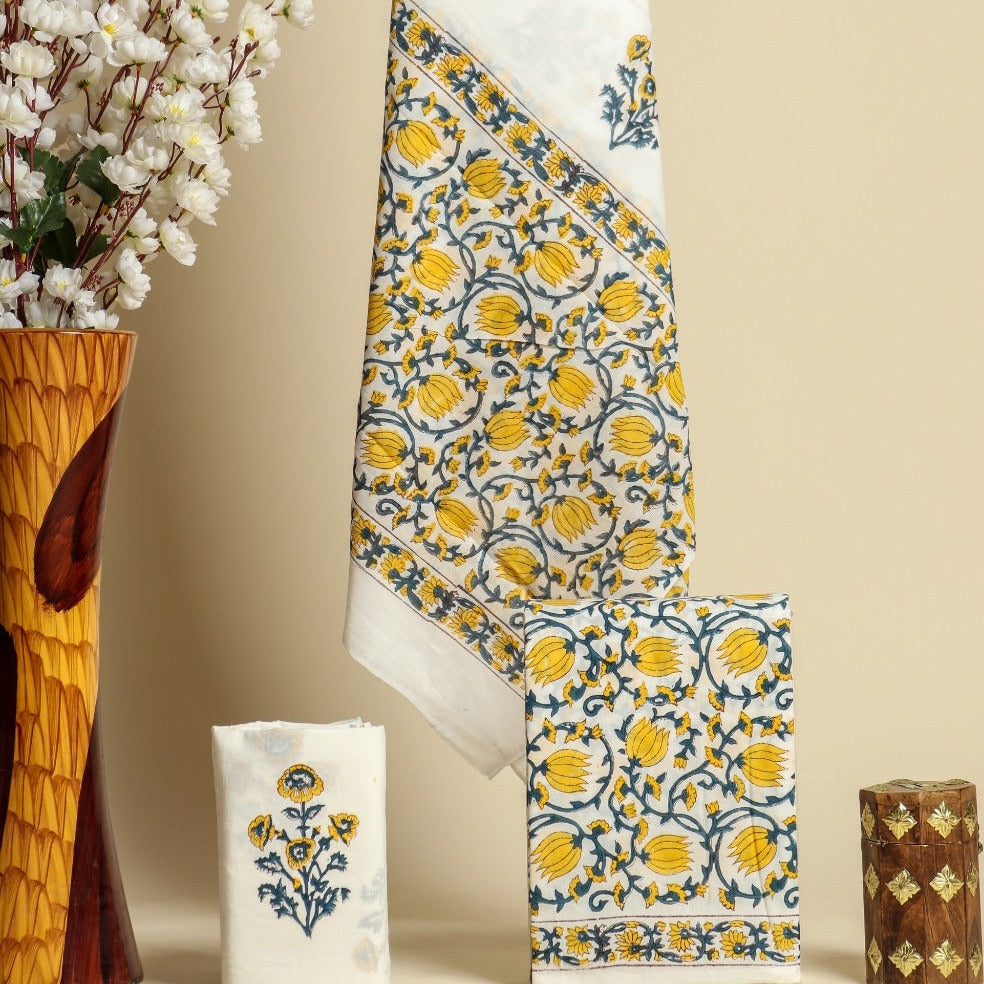 Shop unstitched cotton suit sets with mulmul dupatta (PRMUL276)