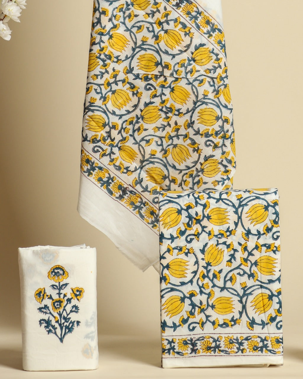 Shop unstitched cotton suit sets with mulmul dupatta (PRMUL276)