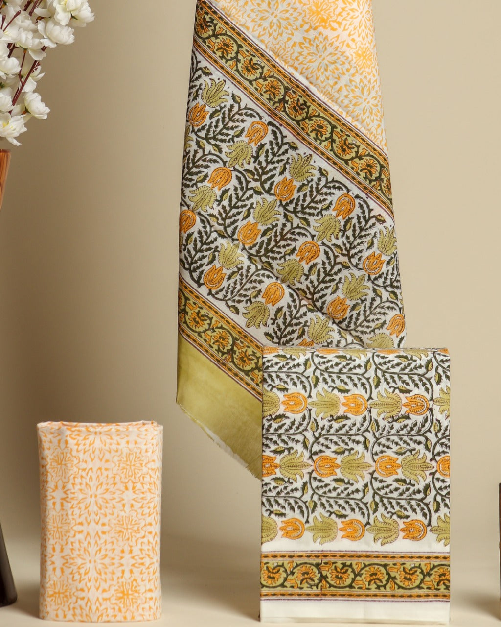 Shop unstitched cotton suit sets with mulmul dupatta (PRMUL280)