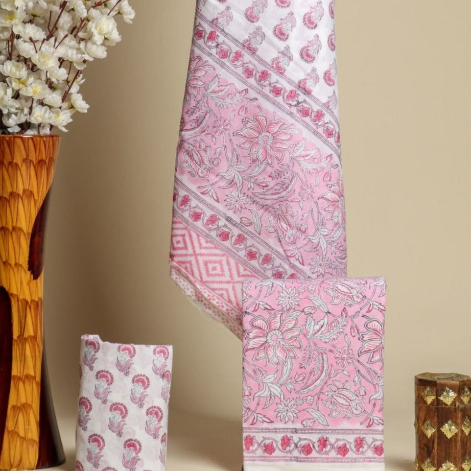 Shop unstitched mulmul dupatta cotton suit sets (PRMUL281)