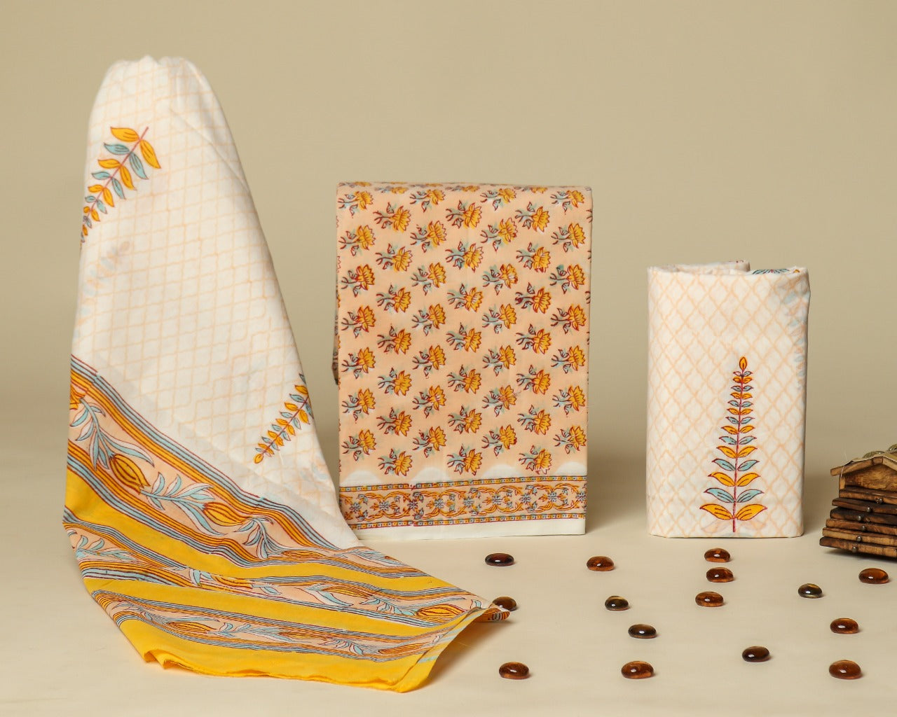 Shop unstitched cotton suits with mulmul dupatta (PRMUL304)