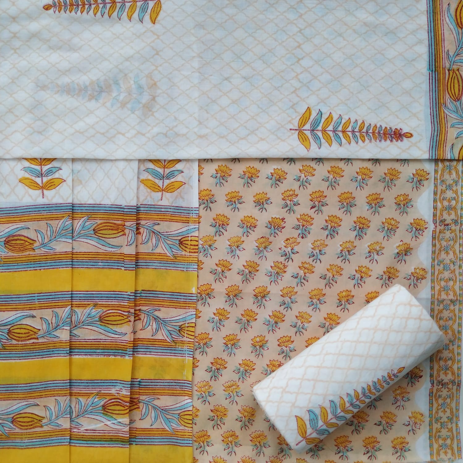 Shop unstitched cotton suits with mulmul dupatta (PRMUL304)