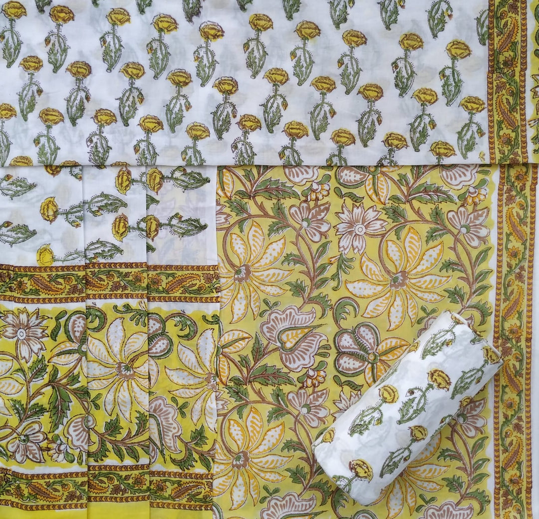 Shop hand block print cotton suit sets with mulmul dupatta (PRMUL315)