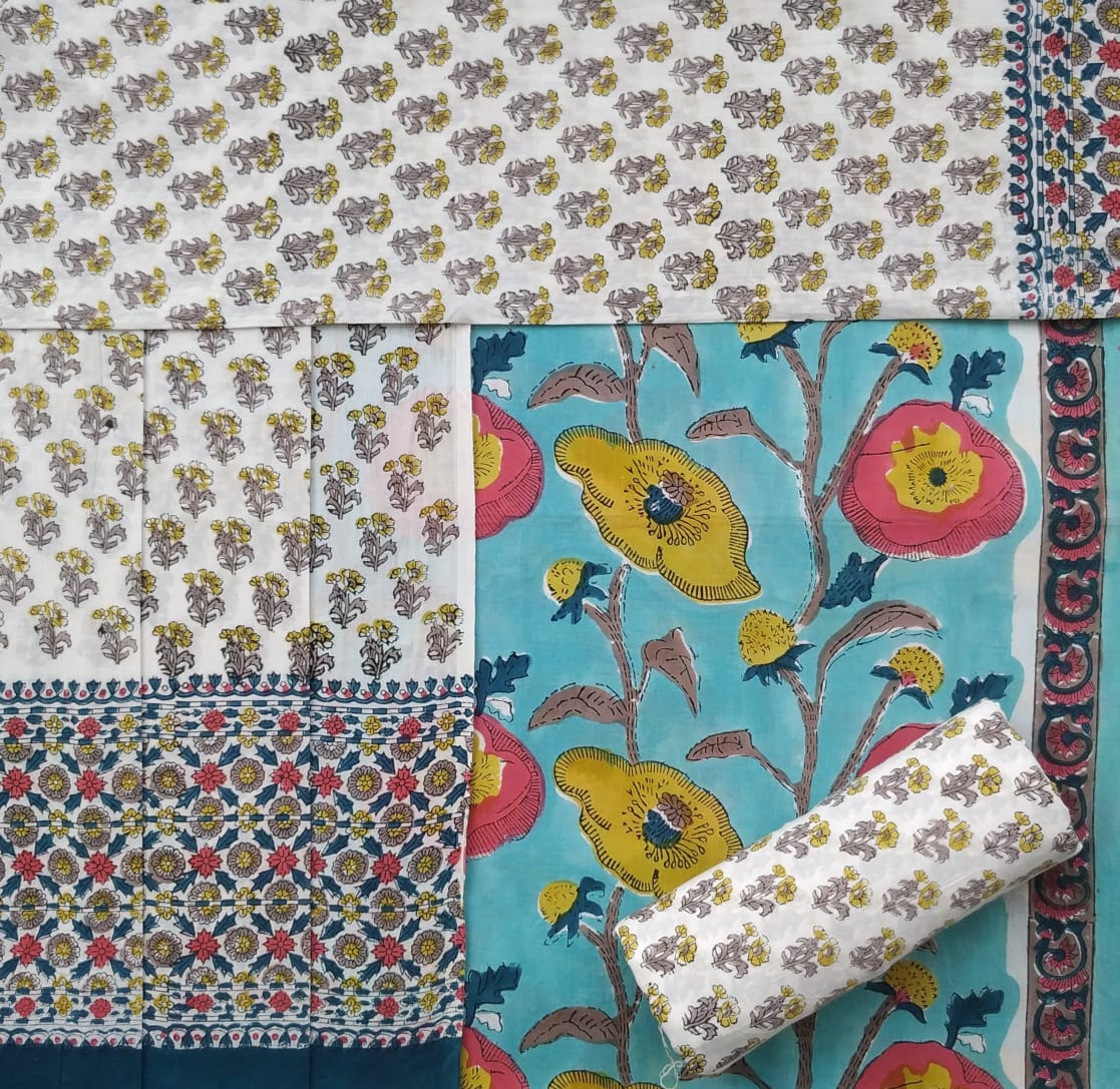 Shop unstitched cotton suit sets with mulmul dupatta online shopping (PRMUL319)