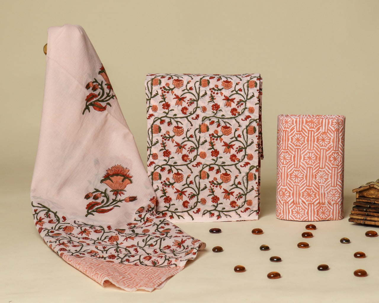 Shop hand block print mulmul dupatta cotton suit sets (PRMUL323)