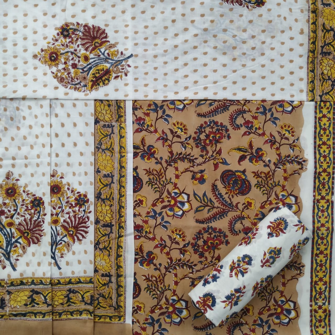 Shop block print cotton suit sets with mulmul dupatta (PRMUL337)