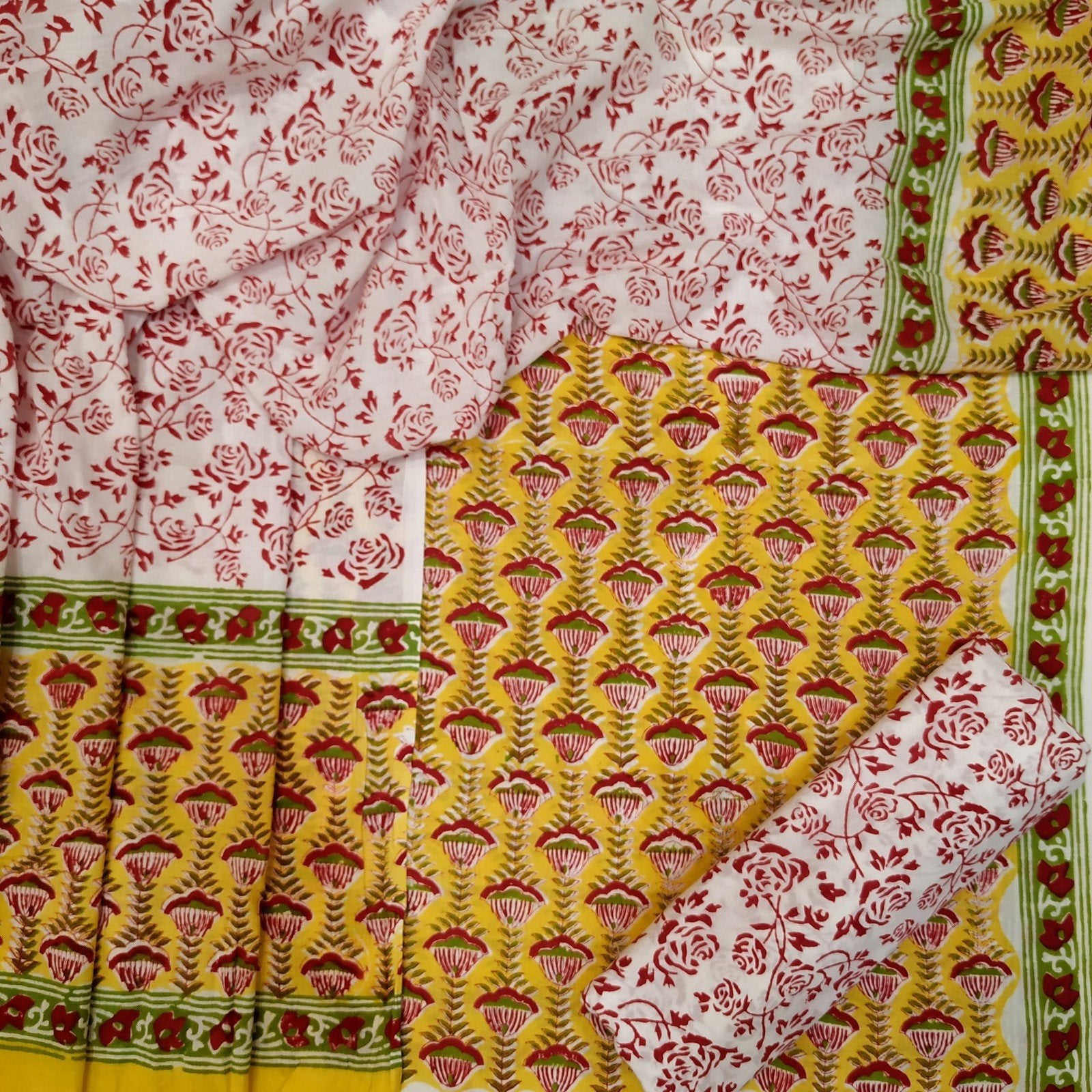 Summer Collection: Hand Block Print Pure Cotton Suits (PRMUL34) - ShalviFashion