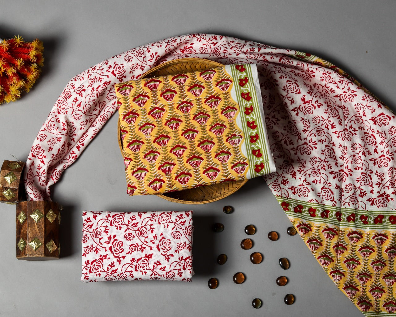 Summer Collection: Hand Block Print Pure Cotton Suits (PRMUL34) - ShalviFashion