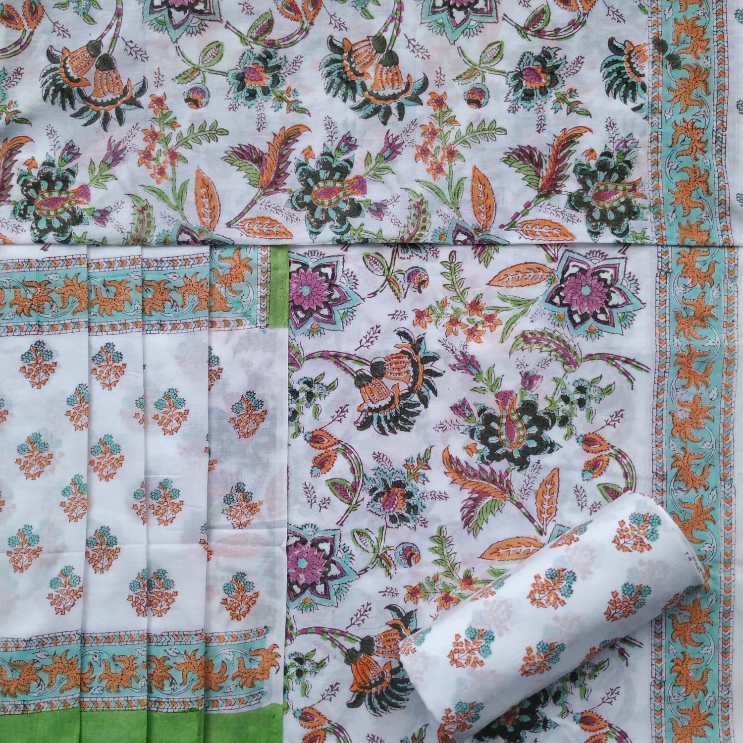 Shop unstitched cotton suit sets with mulmul dupatta (PRMUL356)