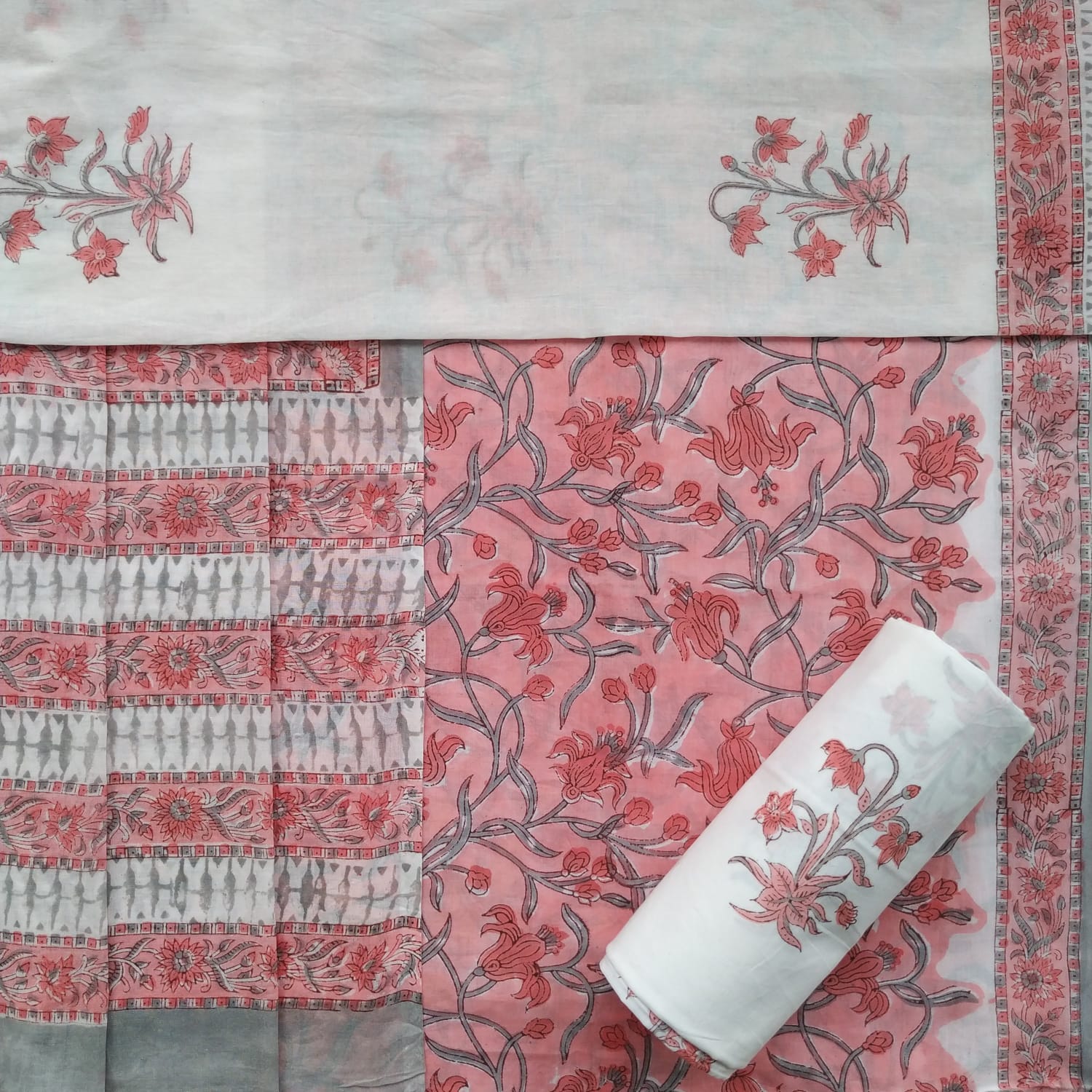 Shop cotton suit sets with mulmul dupatta (PRMUL372)