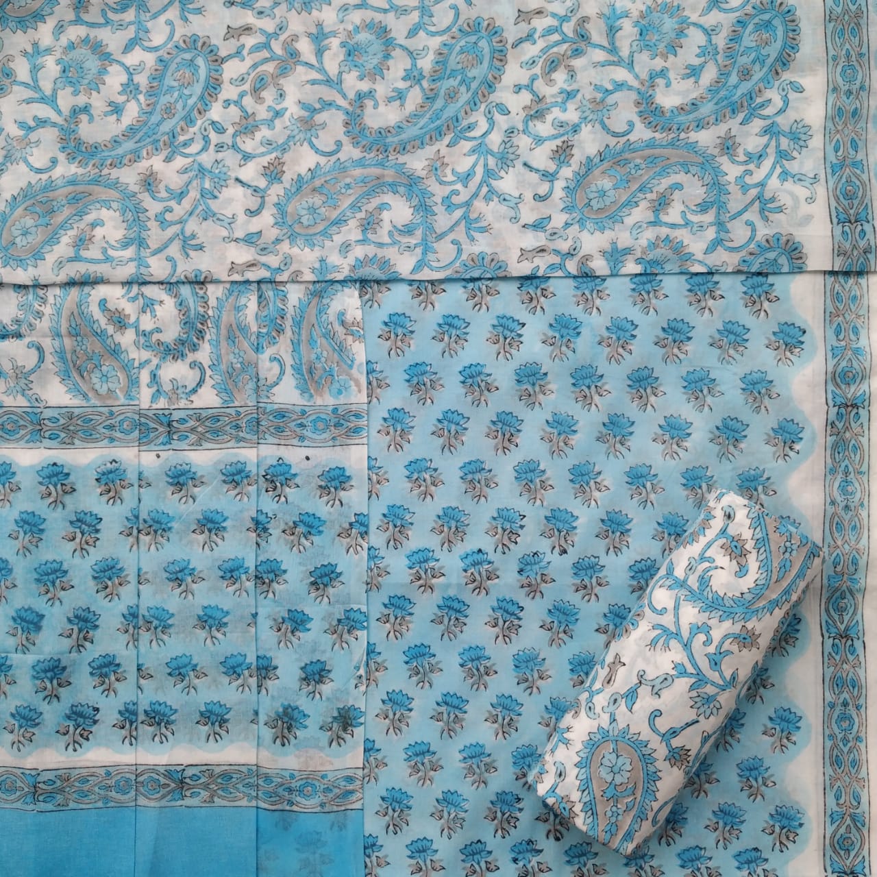 Shop block print cotton suits with cotton dupatta (PRMUL378)