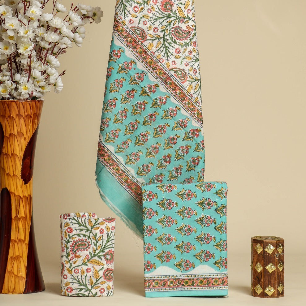 Shop unstitched cotton suit sets with mulmul dupatta (PRMUL379)