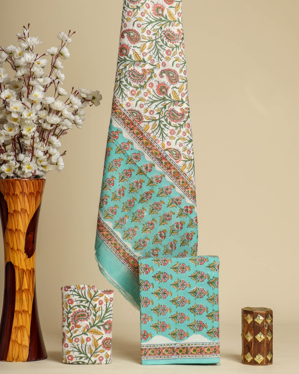 Shop unstitched cotton suit sets with mulmul dupatta (PRMUL379)