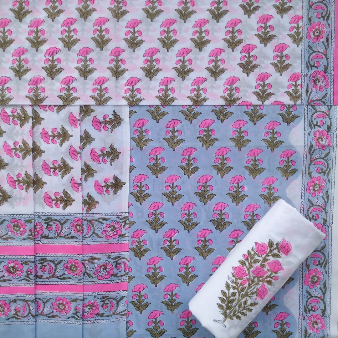 Summery Hand Block Print Pure Cotton Mulmul Dupatta Suits (PRMUL37)
