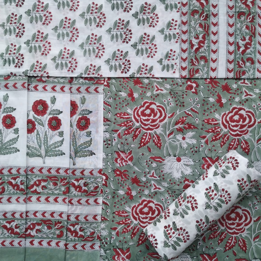 Shop hand block print cotton suit sets with mulmul dupatta (PRMUL384)