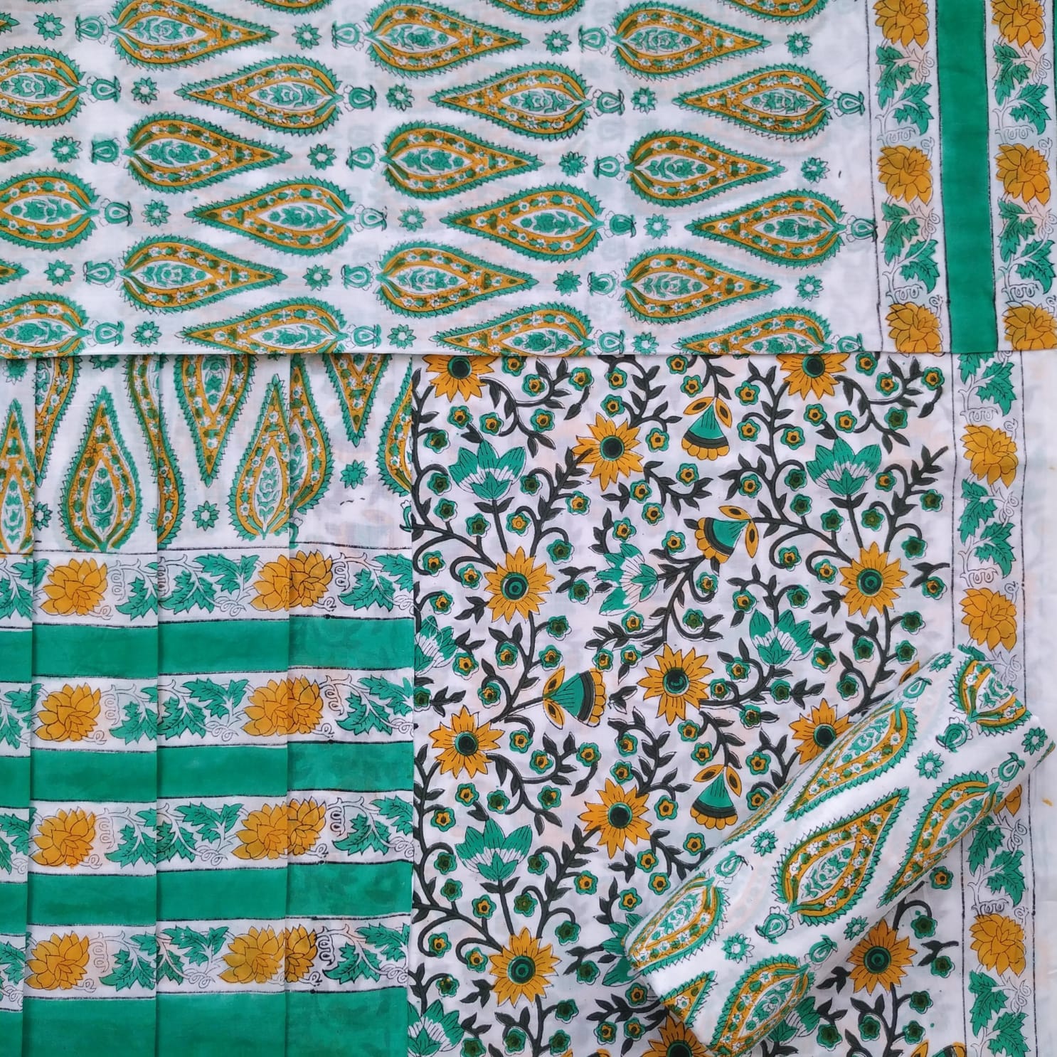 Shop unstitched cotton suit sets with mulmul dupatta online (PRMUL389)