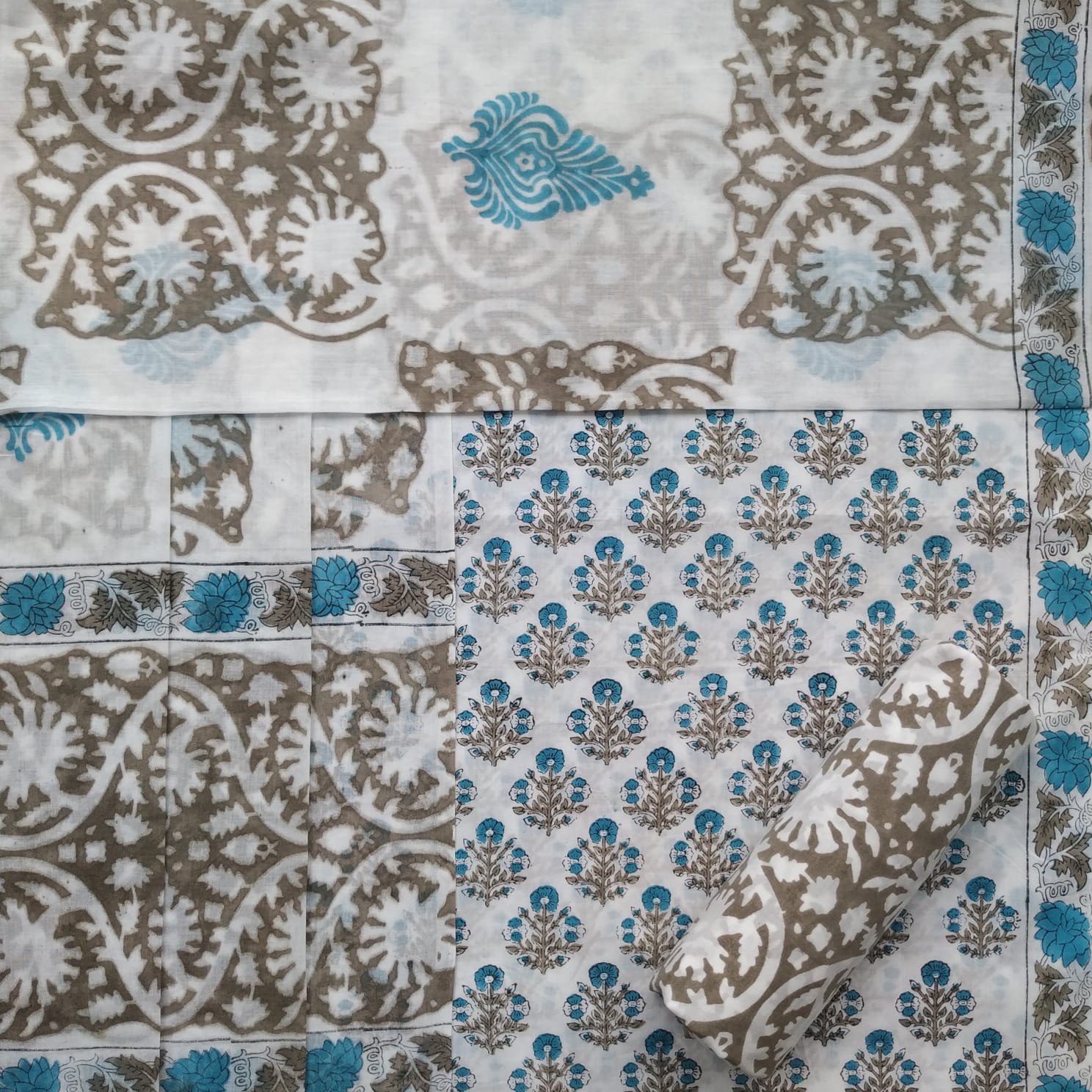 Shop unstitched cotton suits with mulmul dupatta (PRMUL390)