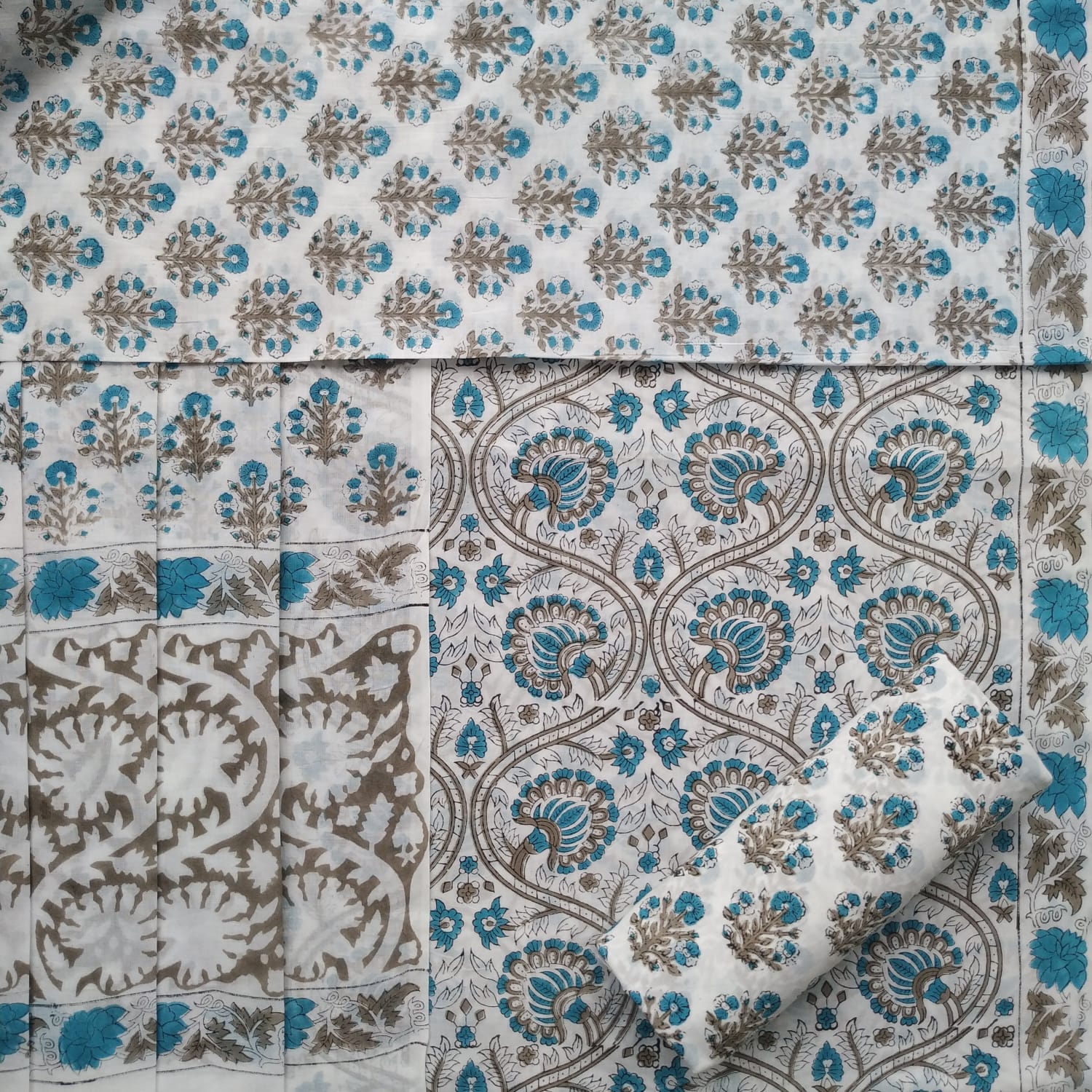 Shop block print cotton suits with mulmul dupatta (PRMUL391)